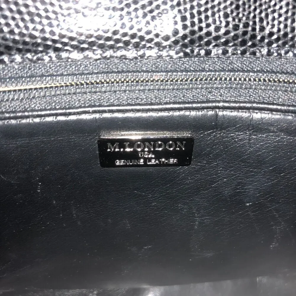 M. London Women's Vintage Handbag Black Leather Croc Embossed Purse